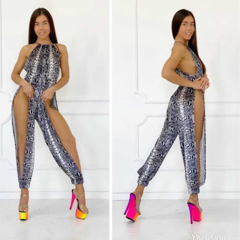 New very sexy snake print overalls for pole , exotic , club and strip dance